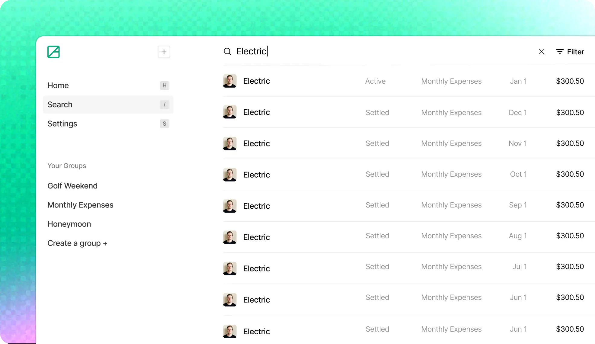 Search across all your expenses.